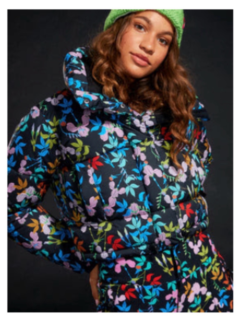 Cynthia Rowley x Roxy Black Puffer Jacket with Multicolor Floral Print